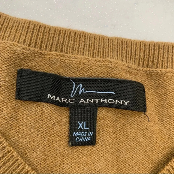 Mark Anthony Sweater Men XL  Cotton‎ Cashmere V Neck Camal Neutral Long Sleeve - Picture 7 of 11